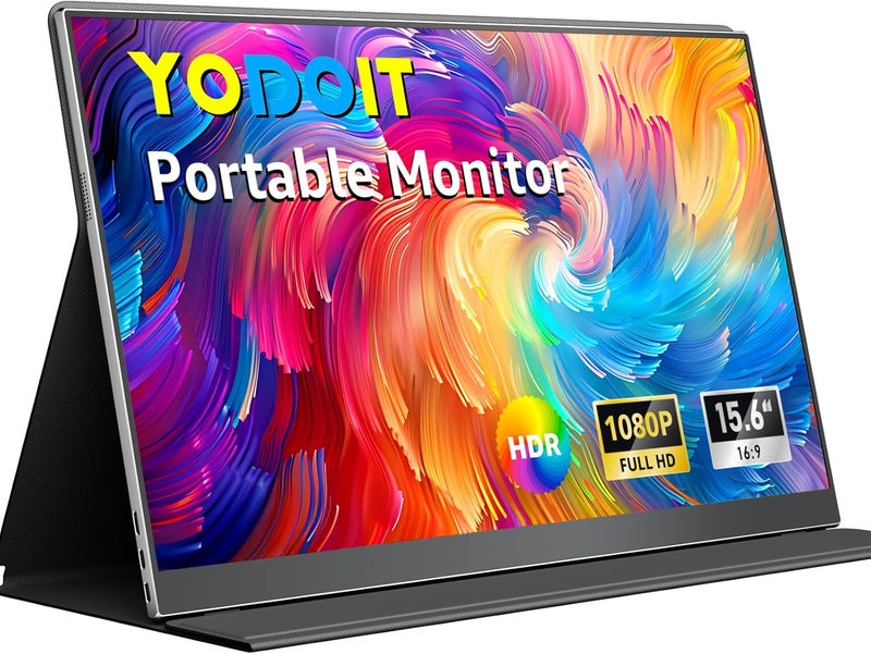 Yodoit Portable Monitor for Laptop, 15.6" 1920×1080 Travel Screen FHD IPS Display with USB Type C Port, Speakers and Smart Cover Compatible with PC, MacBook, Xbox (Black) - Image 1